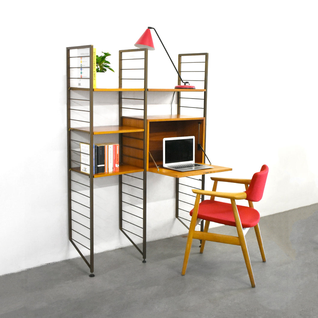 Original Gold & Teak Ladderax Bookshelf / Desk / Shelves Modular Shelving System By Robert Heals For Staples