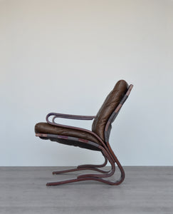 Norwegian Brown Leather Lounge Chair By Nordahl Solheim & Elsa Solheim for Rybo Rykken & Co