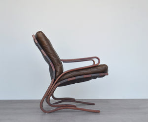 Norwegian Brown Leather Lounge Chair By Nordahl Solheim & Elsa Solheim for Rybo Rykken & Co