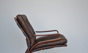 Norwegian Brown Leather Lounge Chair By Nordahl Solheim & Elsa Solheim for Rybo Rykken & Co