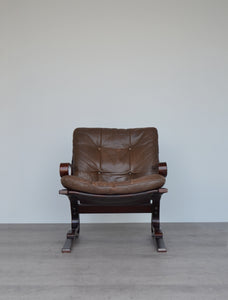 Norwegian Brown Leather Lounge Chair By Nordahl Solheim & Elsa Solheim for Rybo Rykken & Co