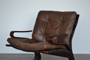 Norwegian Brown Leather Lounge Chair By Nordahl Solheim & Elsa Solheim for Rybo Rykken & Co