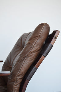 Norwegian Brown Leather Lounge Chair By Nordahl Solheim & Elsa Solheim for Rybo Rykken & Co