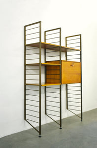 Original Gold & Teak Ladderax Bookshelf / Desk / Shelves Modular Shelving System By Robert Heals For Staples