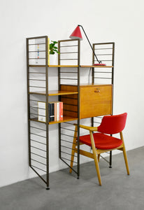 Original Gold & Teak Ladderax Bookshelf / Desk / Shelves Modular Shelving System By Robert Heals For Staples