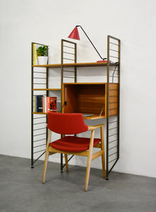 Original Gold & Teak Ladderax Bookshelf / Desk / Shelves Modular Shelving System By Robert Heals For Staples