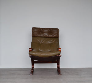 Tall Leather Norwegian Armchair / Lounge Chair By Nordahl & Elsa Solheim for Rybo Rykken & Co