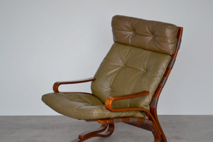 Tall Leather Norwegian Armchair / Lounge Chair By Nordahl & Elsa Solheim for Rybo Rykken & Co
