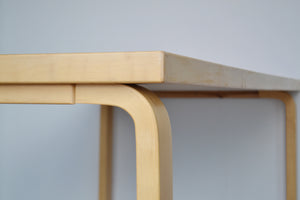 Birchwood And Red Linoleum Table By Alvar Aalto For Artek