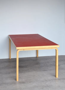 Birchwood And Red Linoleum Table By Alvar Aalto For Artek