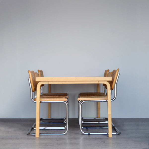 Birchwood And Red Linoleum Table By Alvar Aalto For Artek